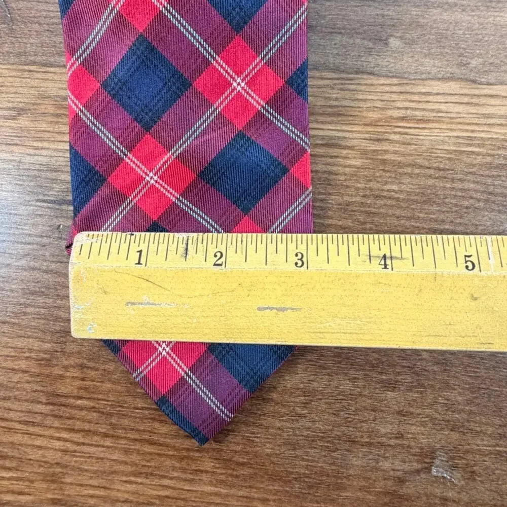 Tommy Hilfiger Red Navy Blue Plaid Tartan Silk Necktie